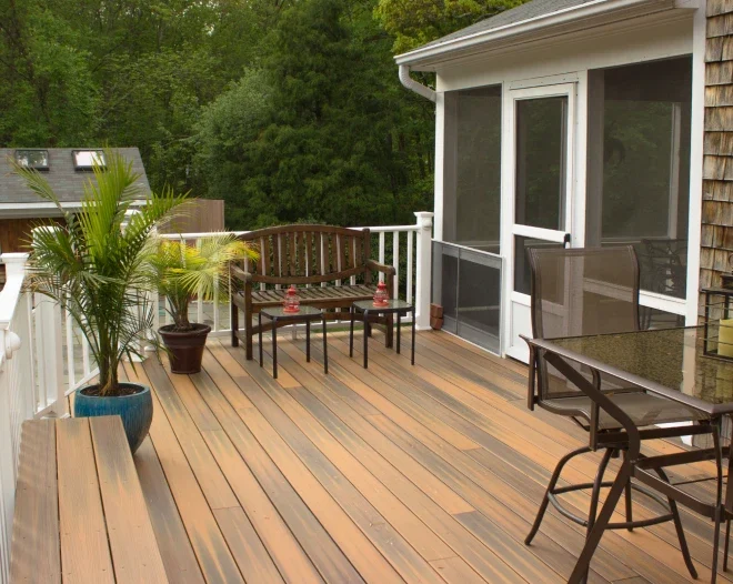 Home deck installation with fencing
